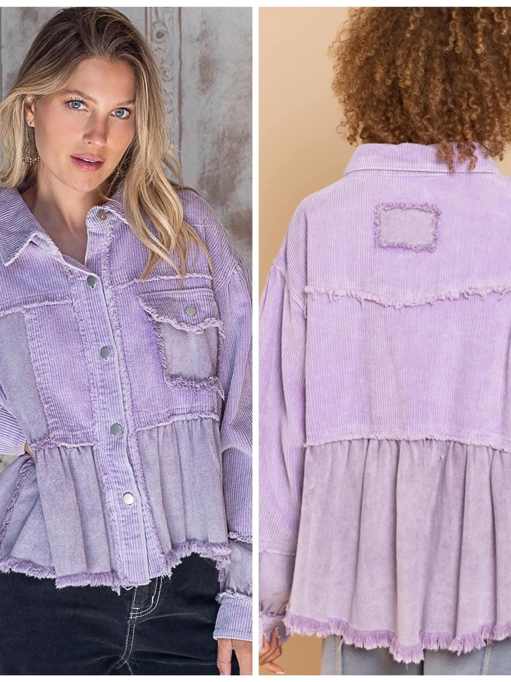 POL Lavender Corduroy Peplum Jacket
